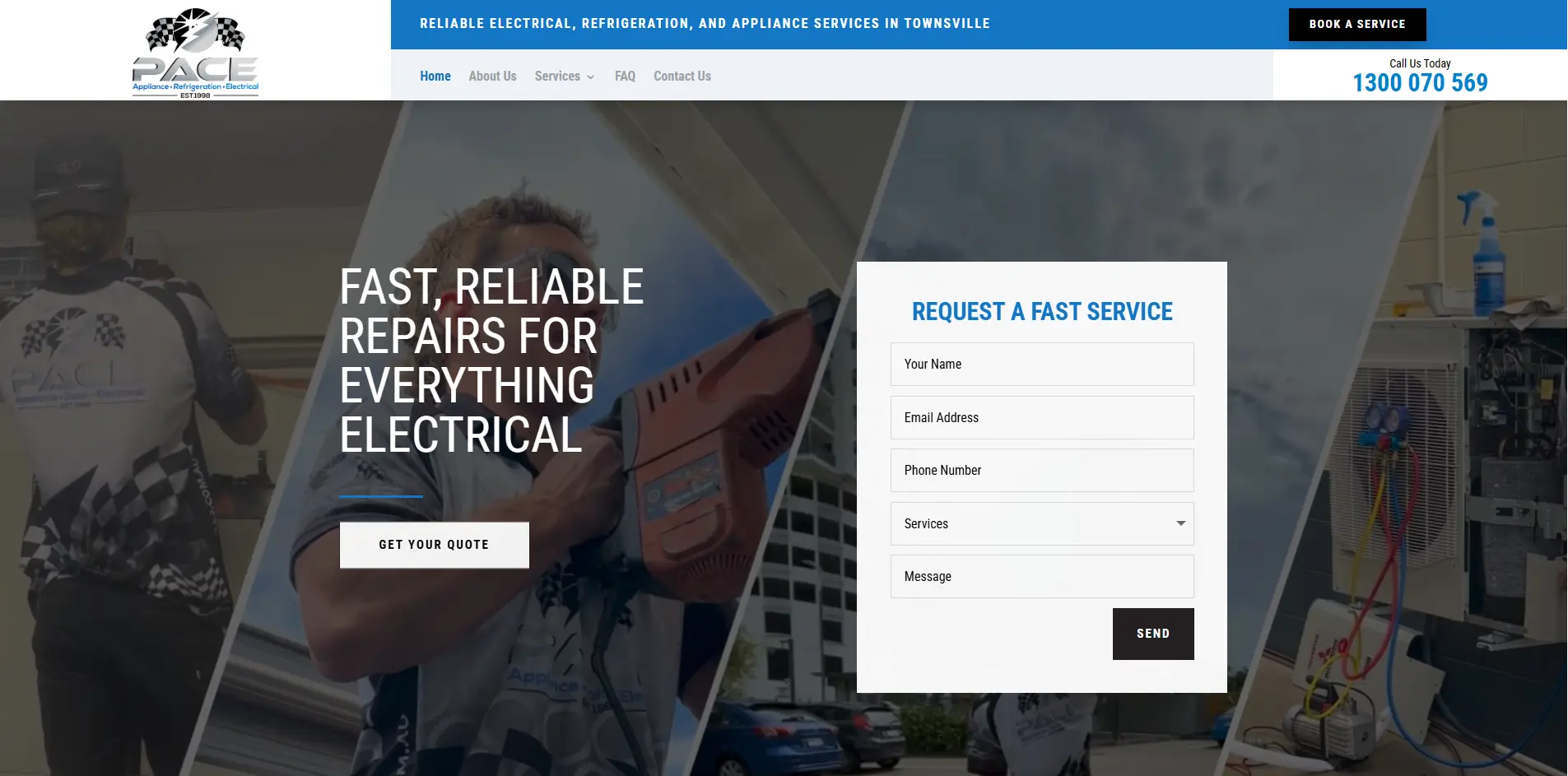 Example of our website design for Pace electrical and refrigeration services